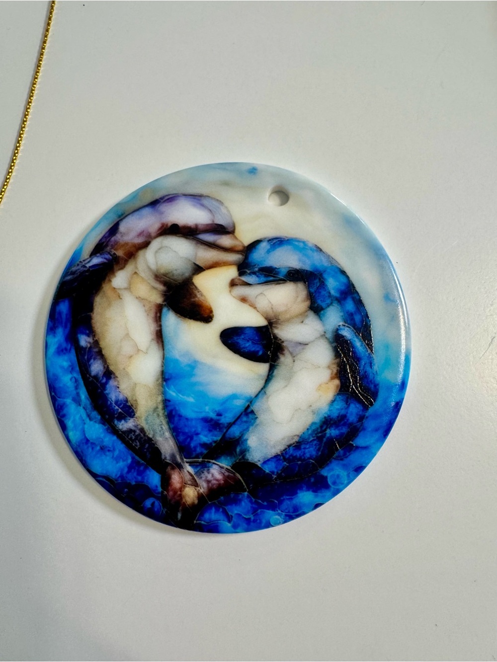 NIB Round Dolphin Ornament in Blue and White - Picture 3 of 4